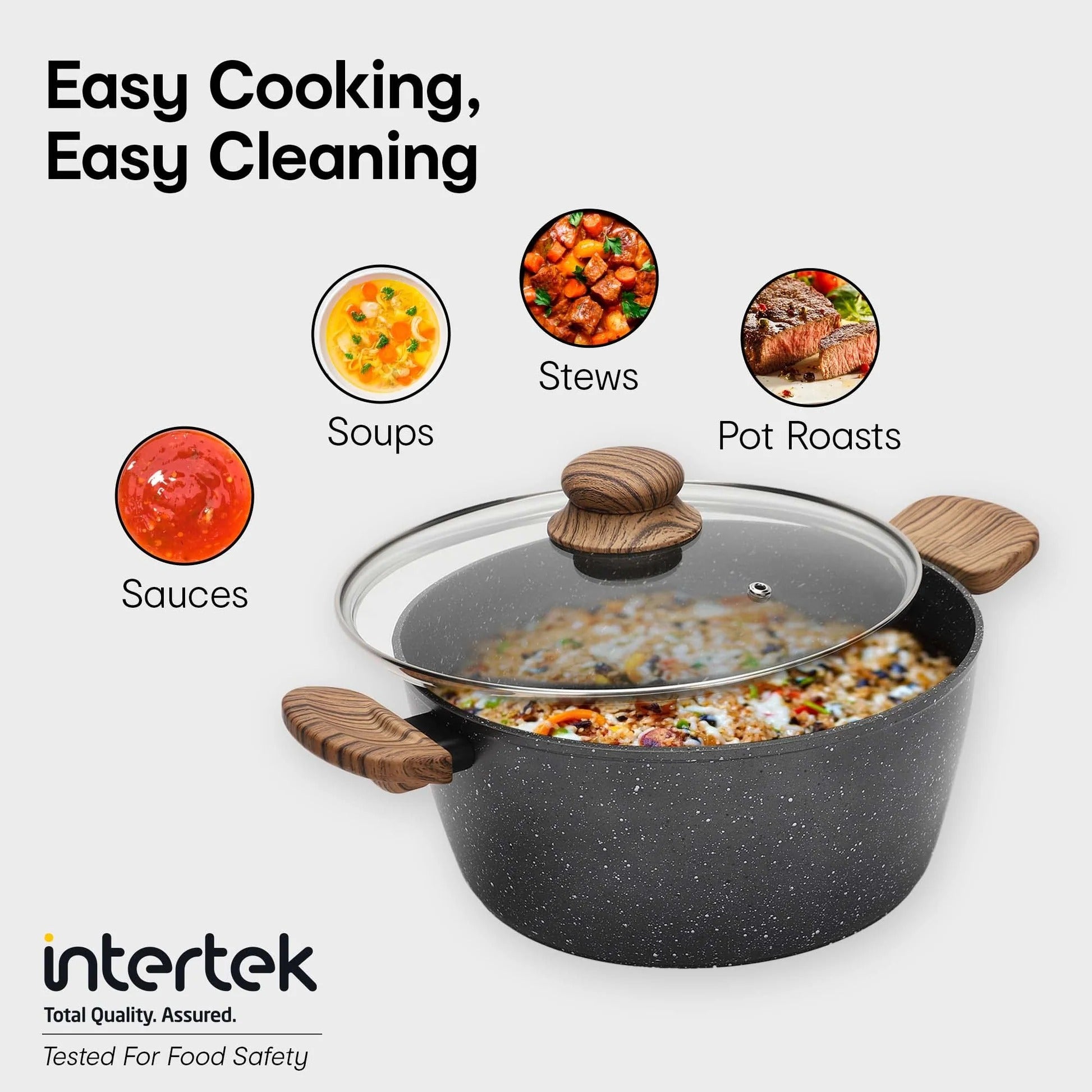 Anko Australia Non-Stick Aluminium Casserole with Glass Lid 24cm 3L 4-Layer Coating PFOA Free Black