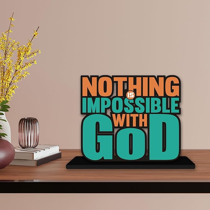 Artvibes Wooden Idols and Figurine Nothing is Impossible With God Motivational Quote Table Decoration for Office Desk