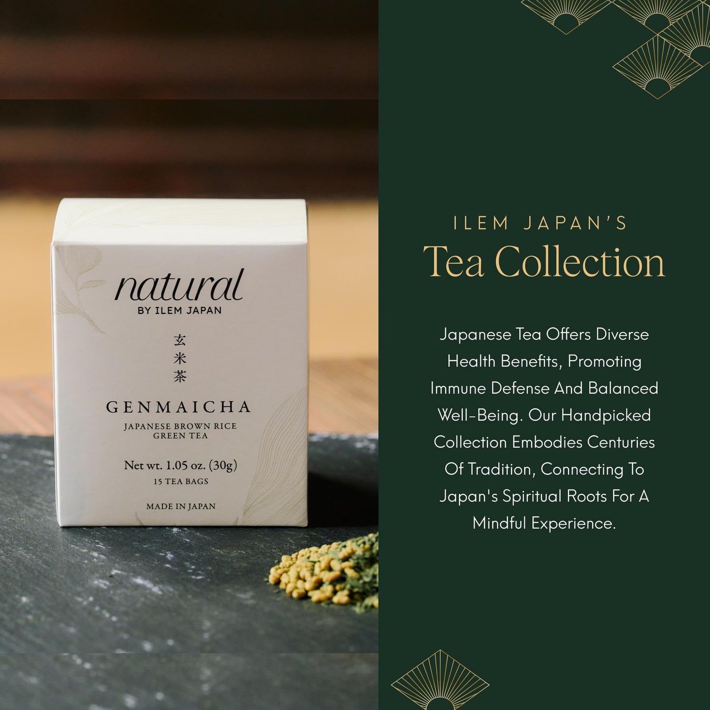 ILEM JAPAN Genmaicha Japanese Brown Rice Roasted Green Tea