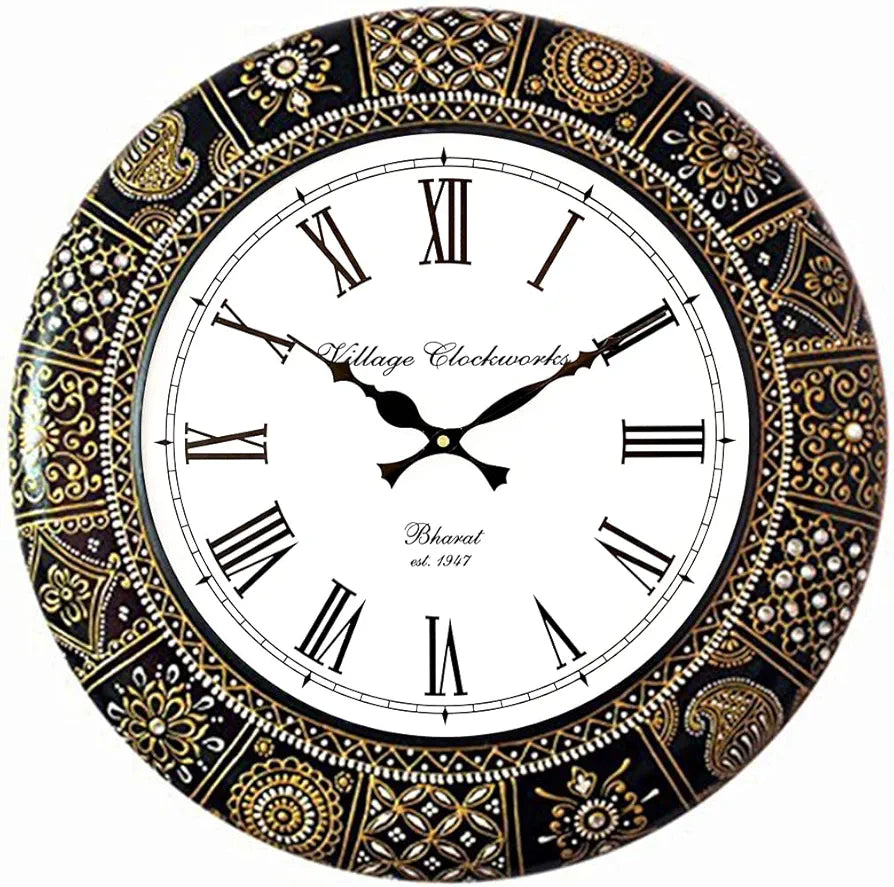 RoyalsCart Floral Design Painting Wooden Antique Analog Wall Clock Clock Size - 40 cm x 40 cm [KTWC281] Artistic Floral Painting