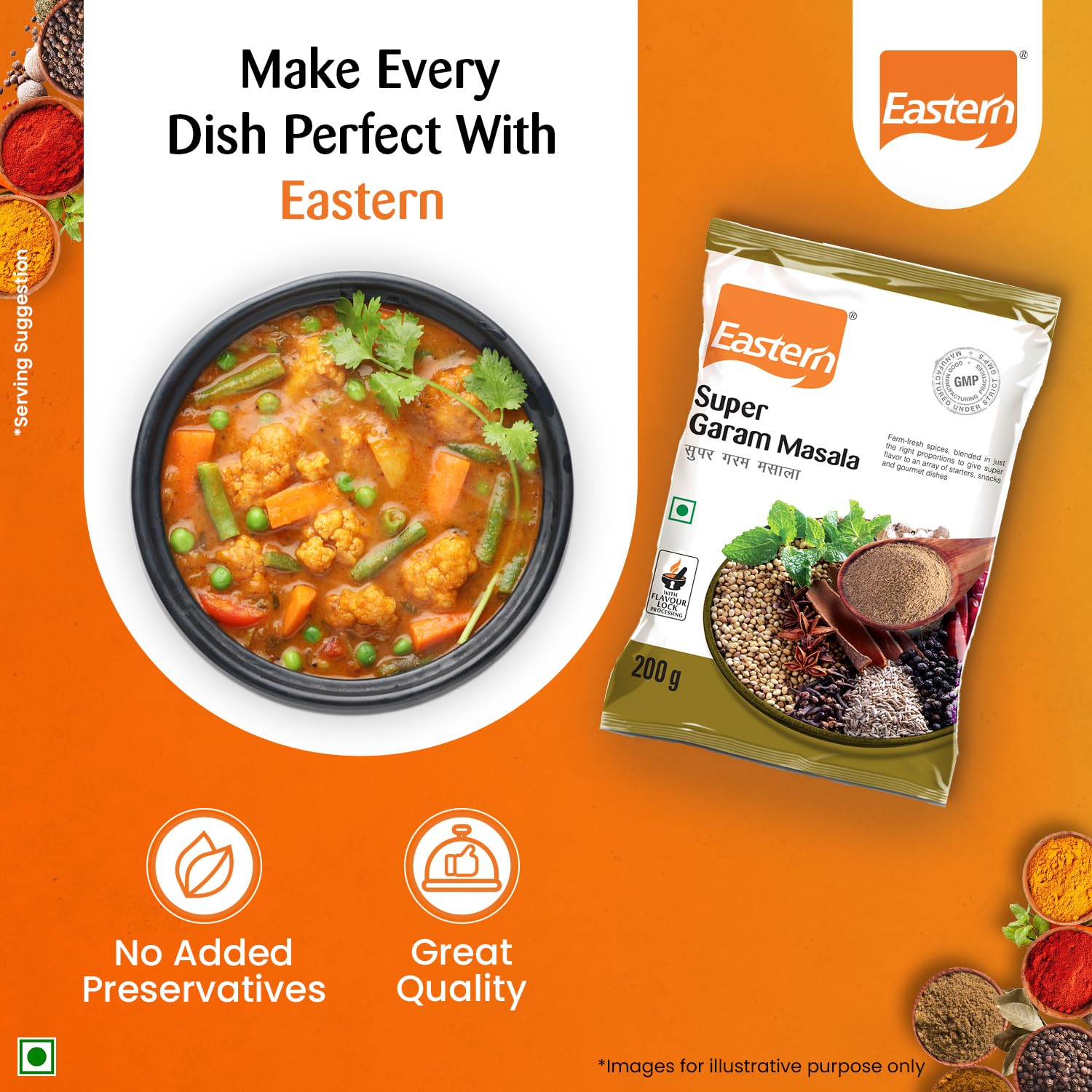 Eastern Super Garam Masala Powder | No Added Preservatives | Prepare Vegetables, Meat, Egg, Biryani, Peas, Ghee Rice, Samosa & Chana Curries at Home | 200g