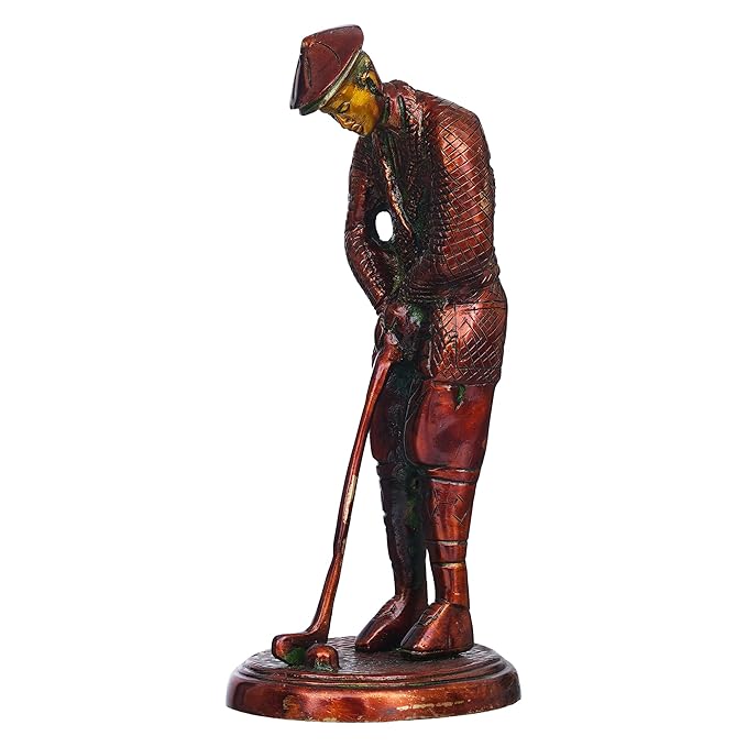 Ecraftindia Brown Brass Gentleman Golfer Taking Shot Human Figurine Decorative Showpiece