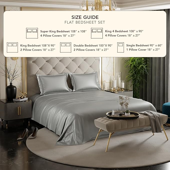 Stoa Paris Satin Bedsheets For Double Bed 300Tc Premium Bedsheet With 2 Pillow Covers Colour Harbour Mist Grey