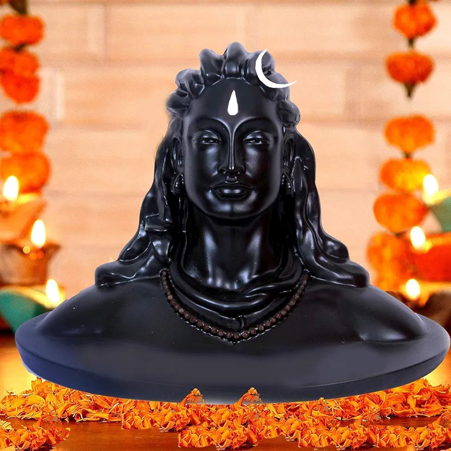 Jaipur Ace Polyresin Lord Adiyogi Mahadev Shiv Shankara Showpiece Idol Murti Statue for Car Dashboard 15x15 Cm Black