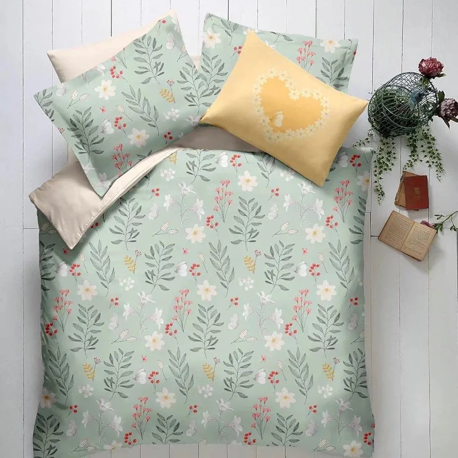 The Home Style Cotton Feel Glace Elastic Single Bed Bedsheet With 1 Pillow Cover Pastel Hydrangea Bloom