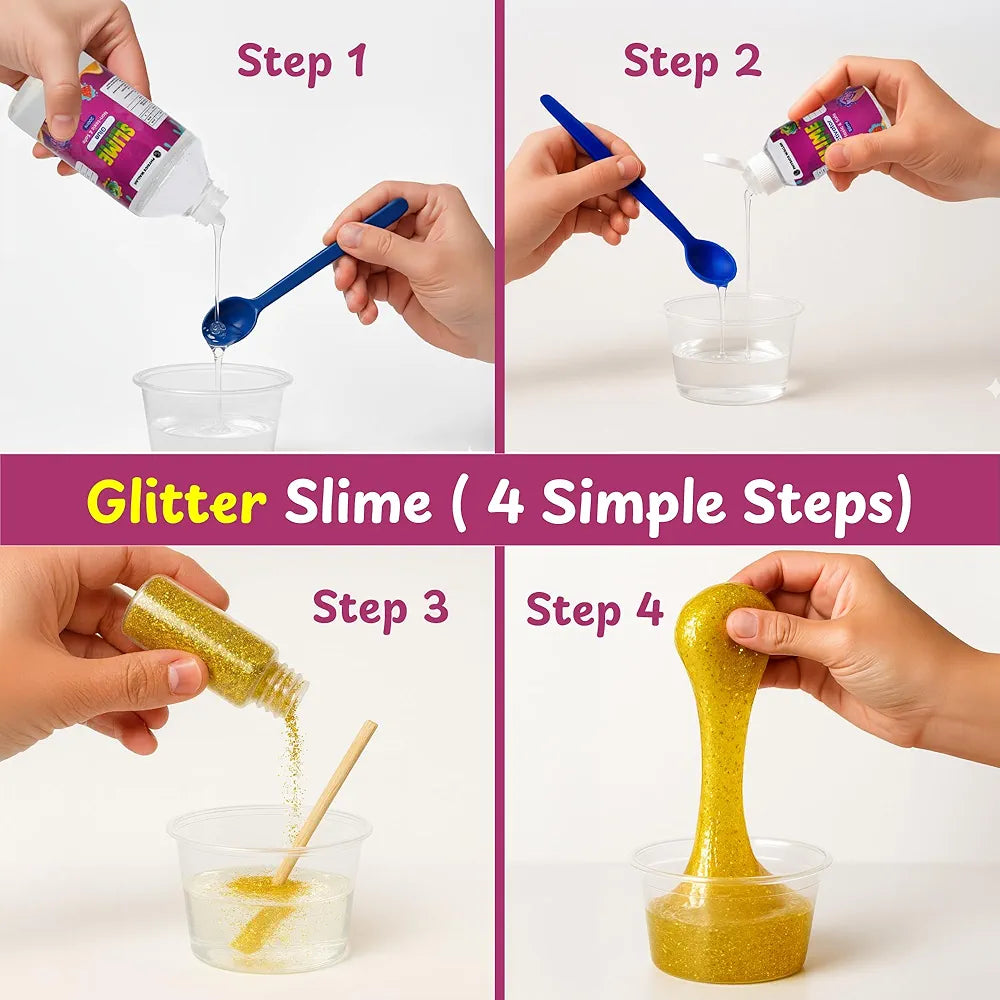PW Junior Slime Kit for Kids, 15+ Activities with Instruction Manual, Glitter Confetti & 4 Moulds Slime Making Kit for 4+ Years Boys & Girls