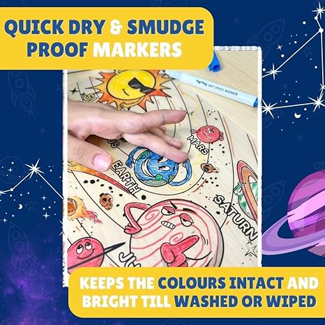 PepPlay Polymer Reusable 2 Coloring Placemats Sheet With 6 Erasable Marker Pens Space Series Theme White
