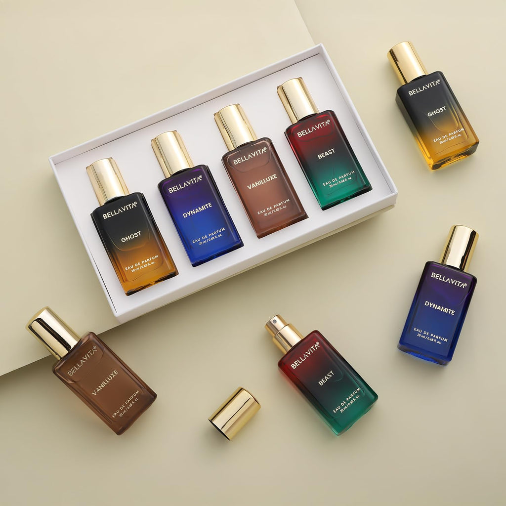 BELLAVITA Alter Ego Collection | 4x20ml | Long Lasting EDP | Gift for Man and Woman | Perfume for Man and Woman | Vanilla, Caramel & Musk | Floral, Spicy Premium Fragrance for Men and Women