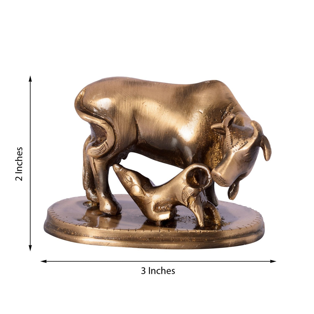 Ecraftindia Kamdhenu Cow and Calf Sculpture Brass Showpiece | Brown