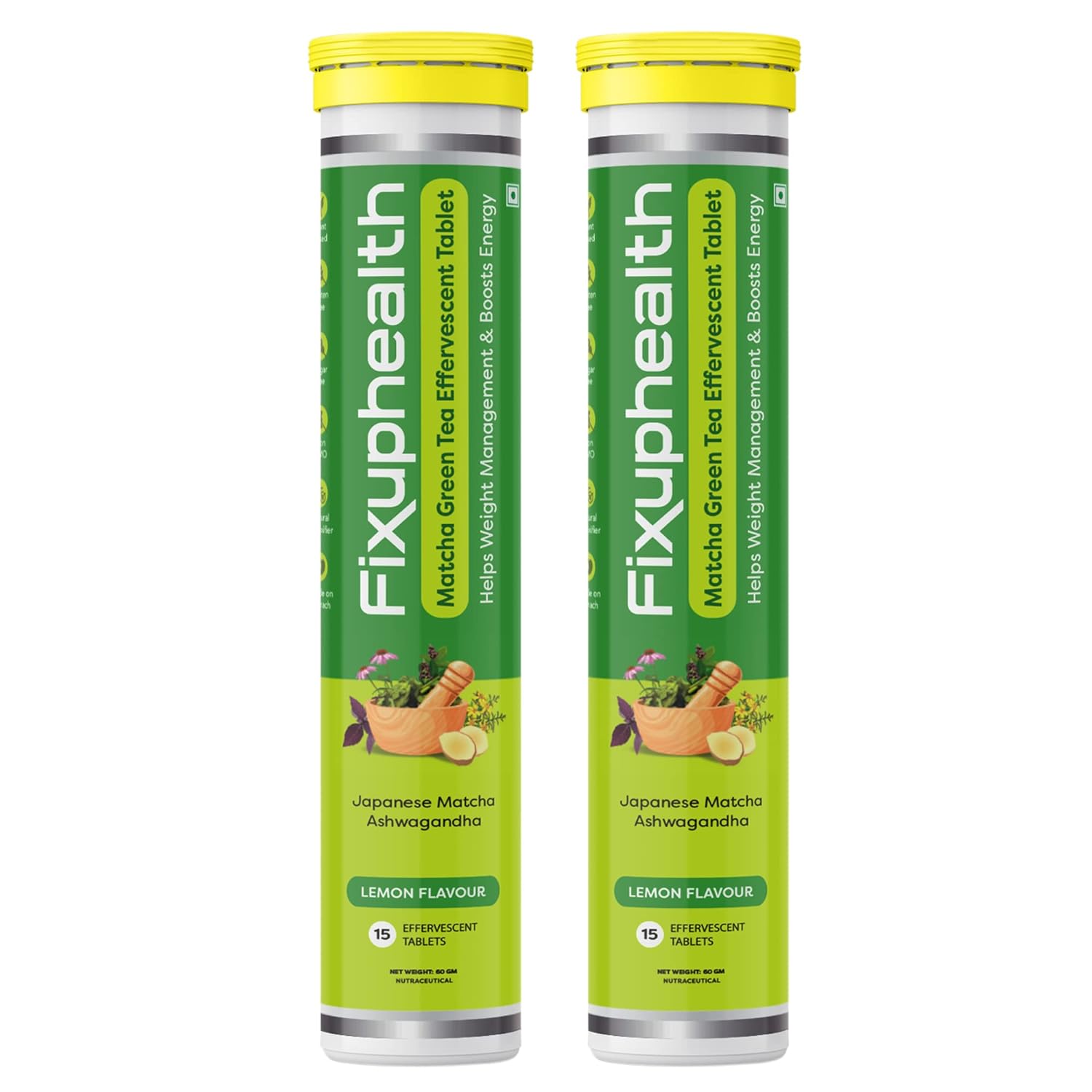 Fixuphealth Matcha Green Tea with Ashwagandha Effervescent Tablets - 15 Tablets