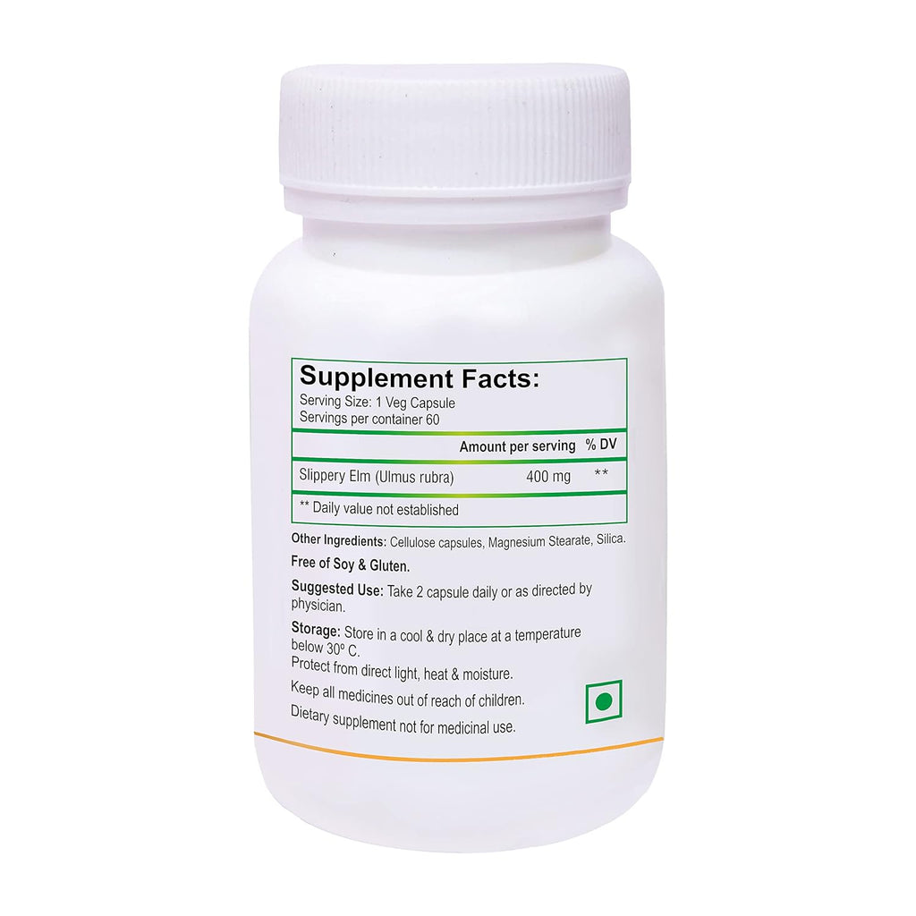 Biotrex Nutraceuticals Slippery Elm 400mg 60 Veg Capsules, Dietary supplement to strengthen Immune System, nutritional supplement, multivitamins, vitamin for men, women and adults, health supplements