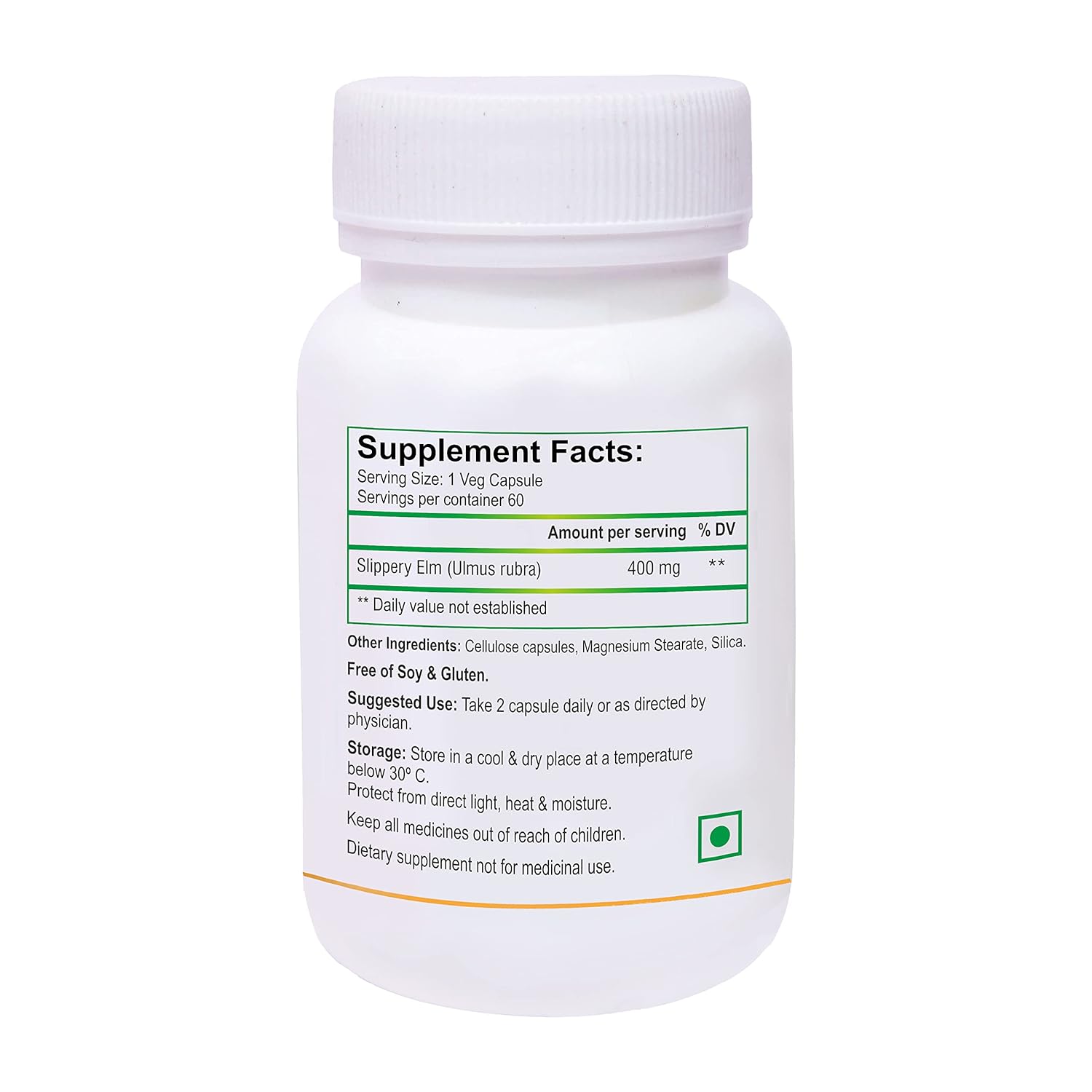 Biotrex Nutraceuticals Slippery Elm 400mg 60 Veg Capsules, Dietary supplement to strengthen Immune System, nutritional supplement, multivitamins, vitamin for men, women and adults, health supplements