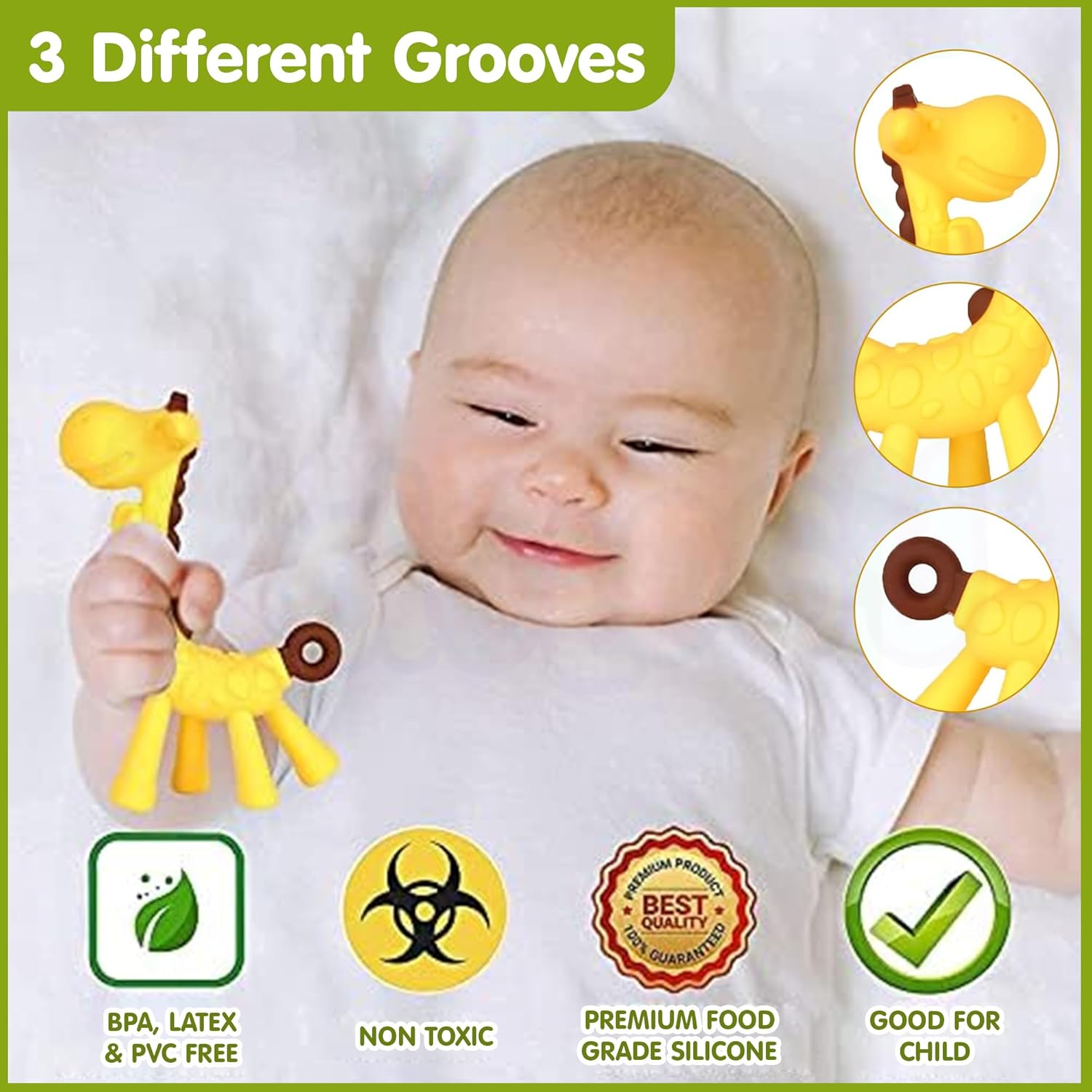 Kidology Teether for Babies 6+ Months 1 Giraffe 3 Fruit Shaped