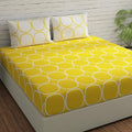 Huesland by Ahmedabad Cotton 144 Tc Cotton Bedsheet for Double Bed King Size with 2 Pillow Covers | Yellow & White