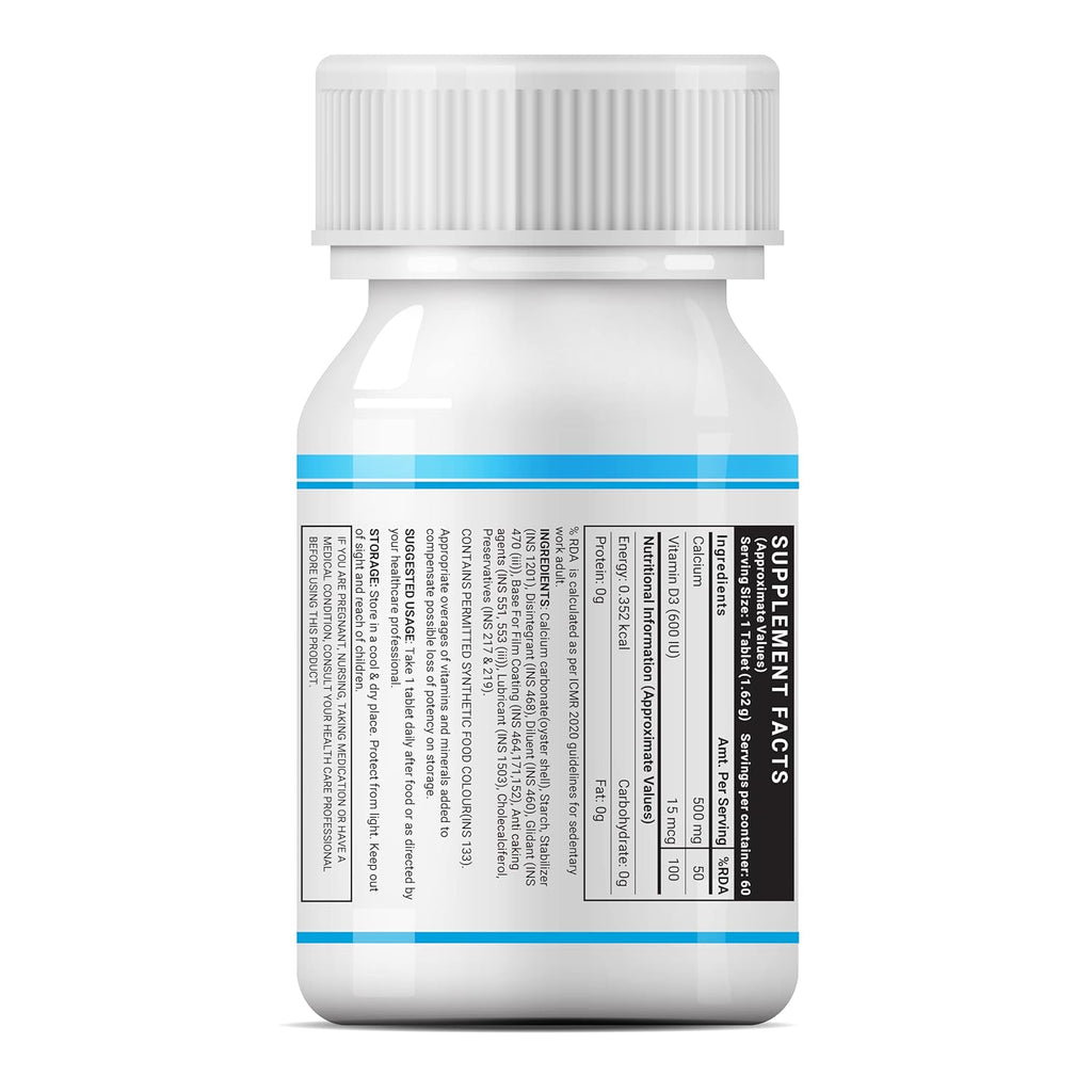 INLIFE Calcium and Vitamin D3 Tablets for Men Women | Calcium Carbonate Supplement for Bone and Joint Support - 60 Tablets (Pack of 1)