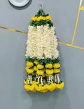 Handmade Artificial Jasmine Gajra Toran Marigold Garland Rajnigandha Tassels with Bells Traditional Decor for Diwali/Wedding/Festivals