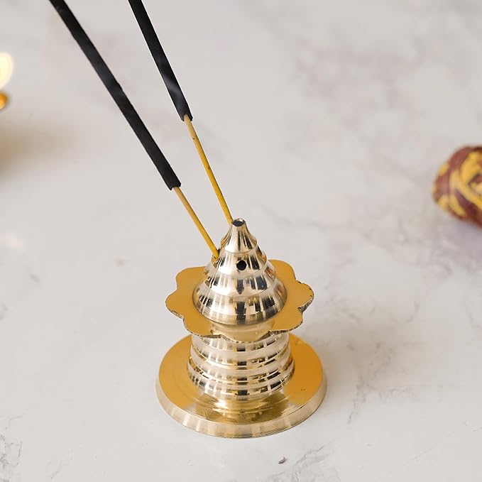 Ecraftindia Golden Brass Agarbatti Stand for Pooja | Incense Stick Holder | Agarbatti Holder | Incense Holder