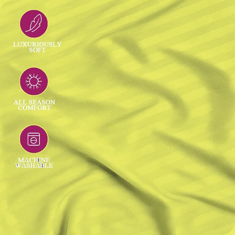 Trance Home Linen 100% Cotton 78x72 inch King Fitted 200TC Satin Stripe Elastic Fitted Bedsheet with 2 Pillow Covers Colour Canary Yellow