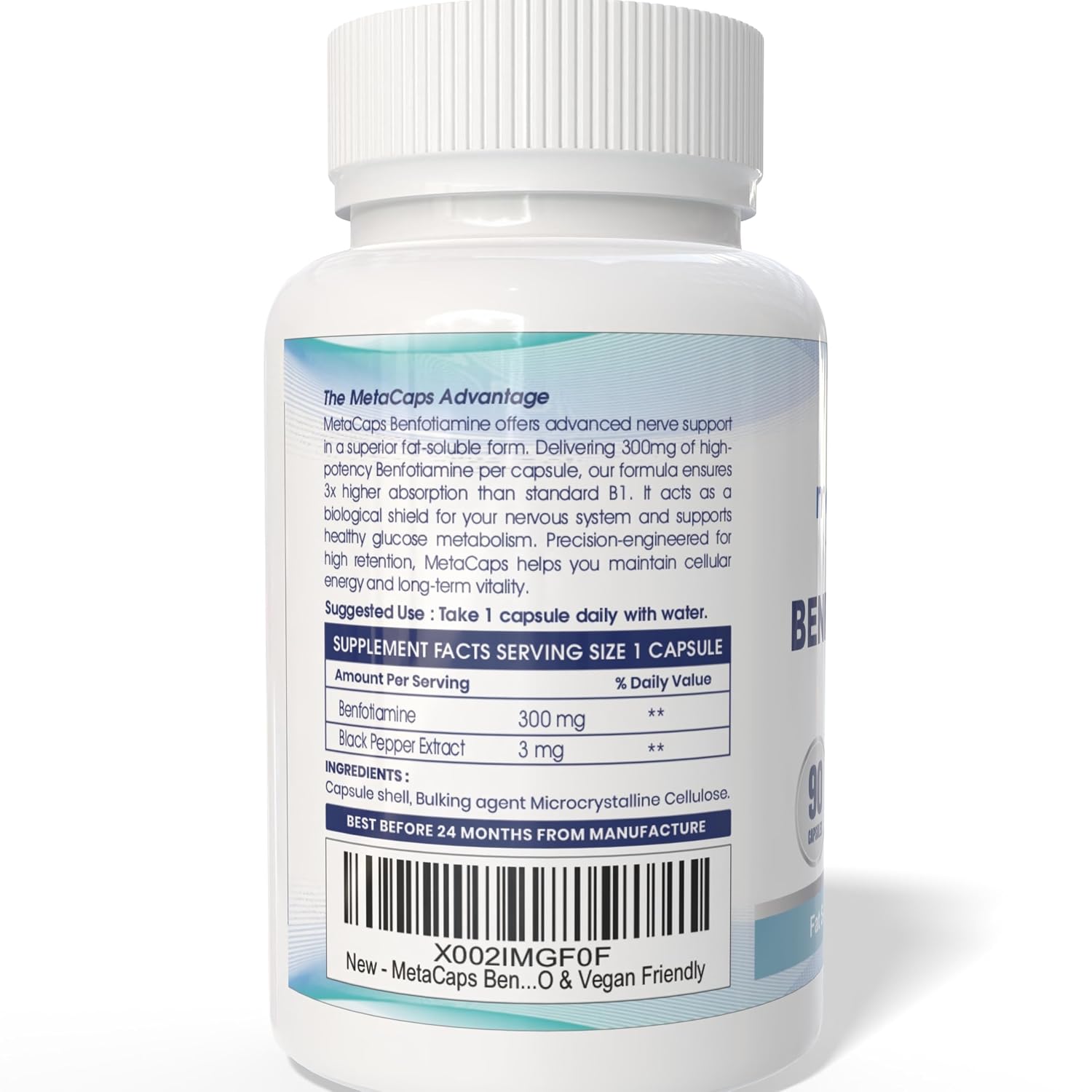 MetaCaps Benfotiamine 300mg Supplement – 90 Veg Capsules | High Absorption Fat-Soluble Vitamin B1 | Supports Nerve Health, Sugar Metabolism & Cellular Energy | Non-GMO & Vegan Friendly