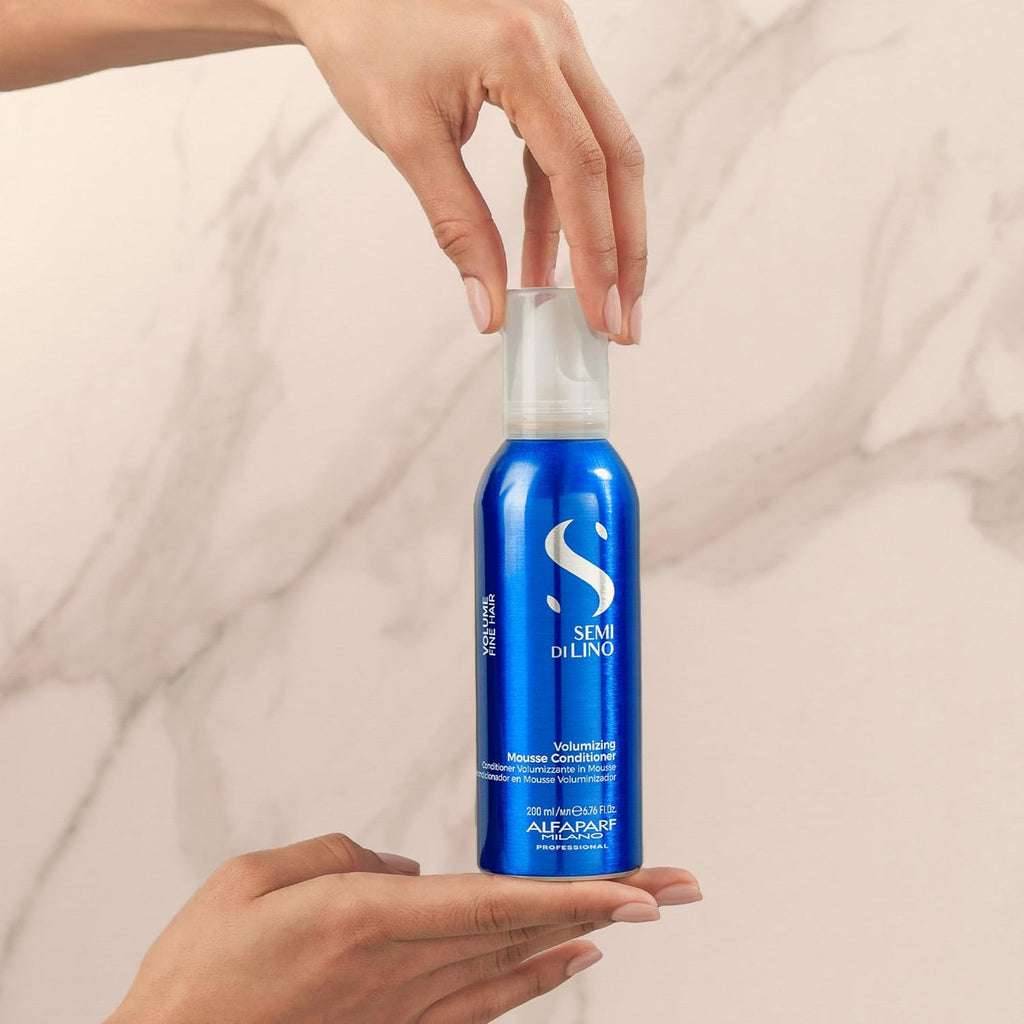 Alfaparf Milano Semi Di Lino Volume Mousse Conditioner for Fine Hair - Anti Frizz Hair Conditioner to Add Volume Body - Hair Thickening Foam - Sulfate Free Professional Salon Quality (6.76 Fl Oz).