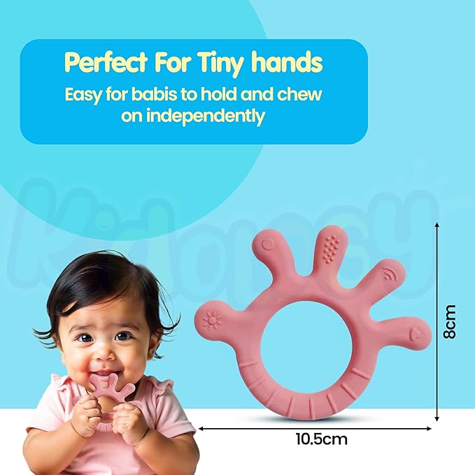 Kidology Finger Shape Teether for Babies 6+ Months Pink