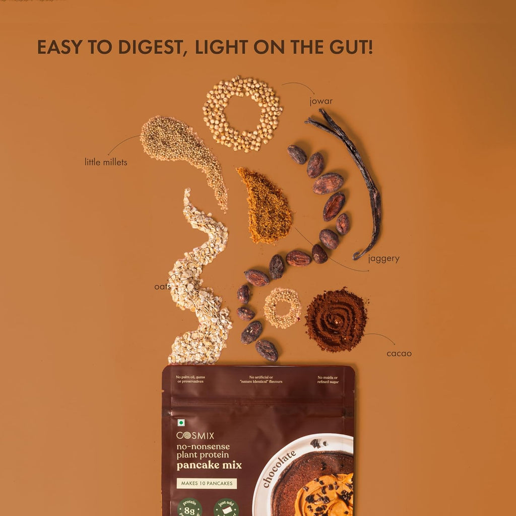 Cosmix No-Nonsense Protein Pancake | 8g Protein/Serving | Instant Breakfast with Supergrain Blend (Oats, Jowar, Kodo, Little Millet) | Pancake Mix | No Maida, No Refined Sugar | Chocolate - 450g