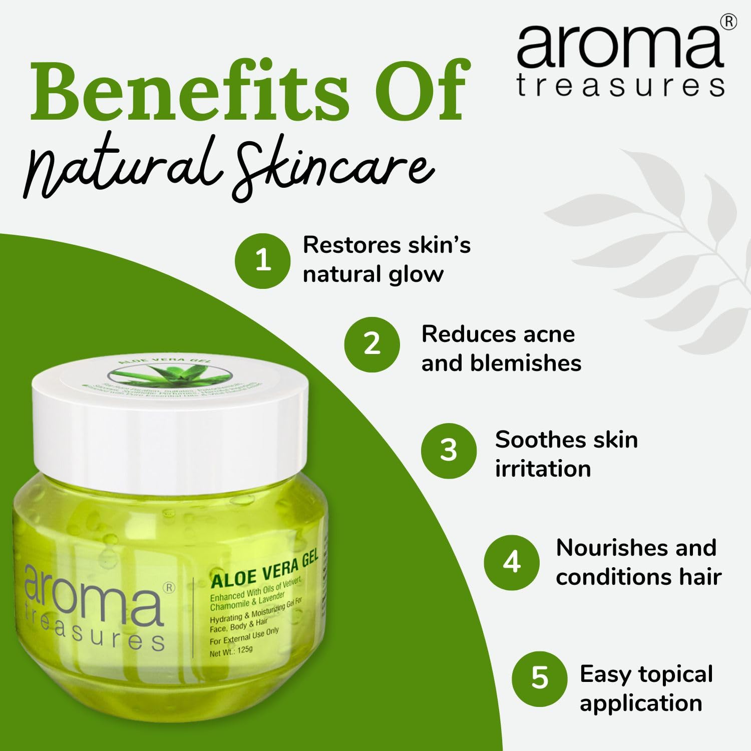 Aroma Treasures Aloe Vera Gel for Face, Body & Hair | Moisturizing & Hydrating Aloevera Gel | 98% Ingredients of Natural Origin | Pure Aloe Vera Gel for Skin, Hair & Pimples | 125g