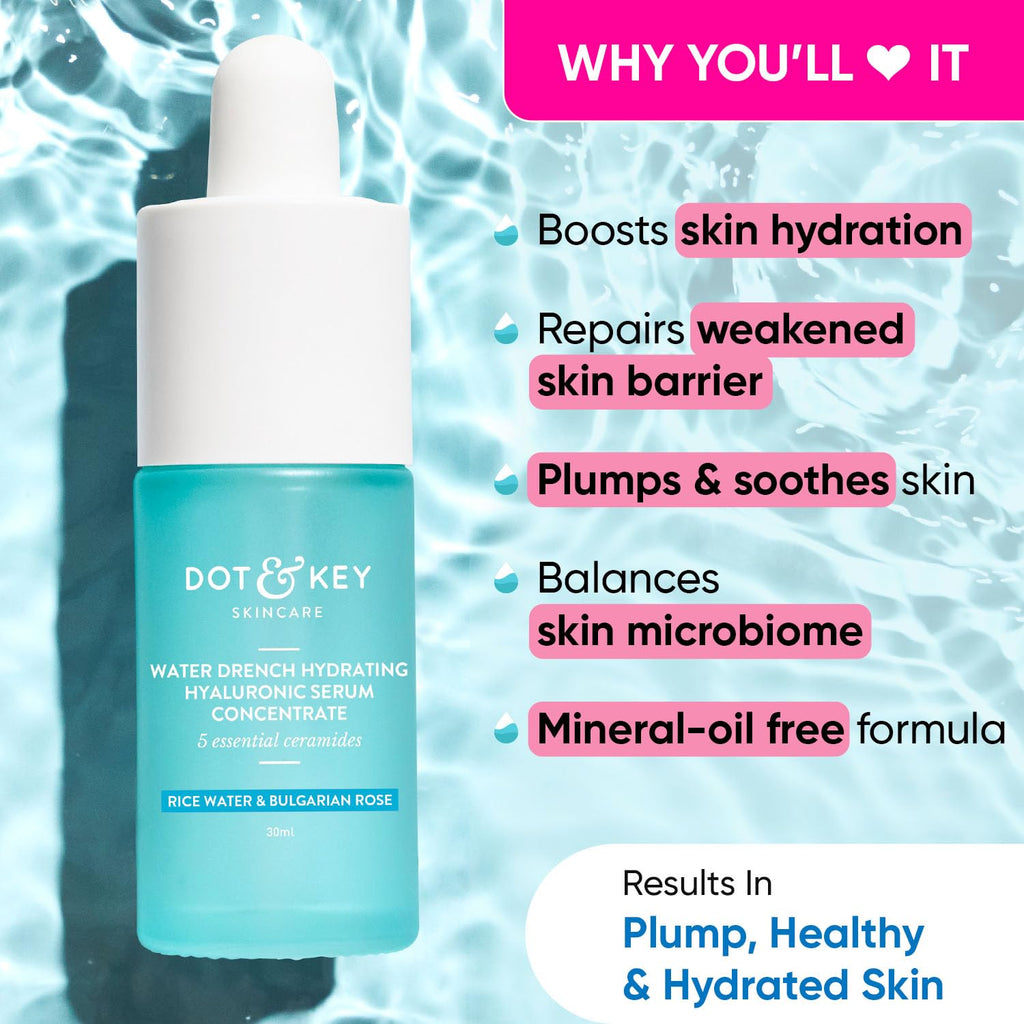 Dot & Key Hydrating Hyaluronic Acid Serum With Vitamin C + E | For Plump, Glowing Skin | Face Serum for Dry Skin, Oily & Normal Skin | With Ceramide & Acai Berry | 30ml
