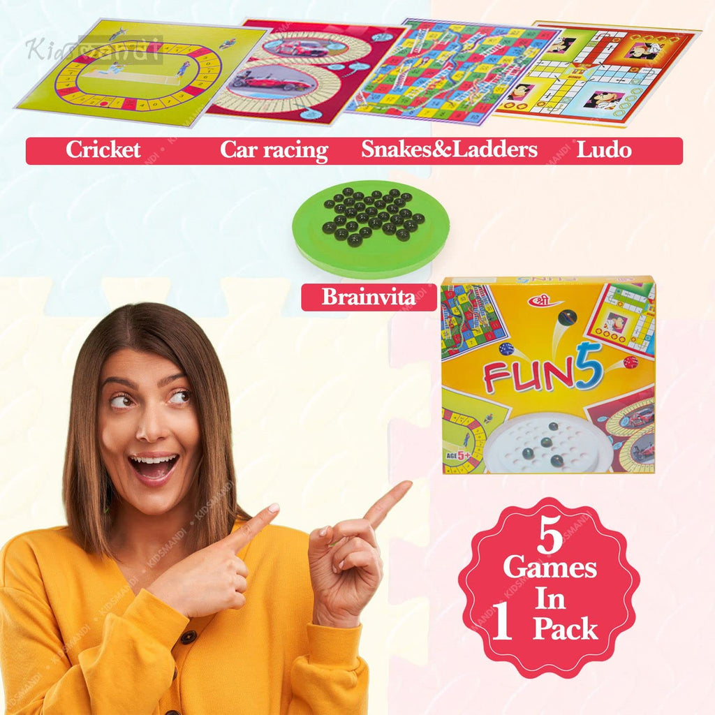 Kids Mandi Ultimate Fun 5-in-1 Board Game Set for Kids & Family