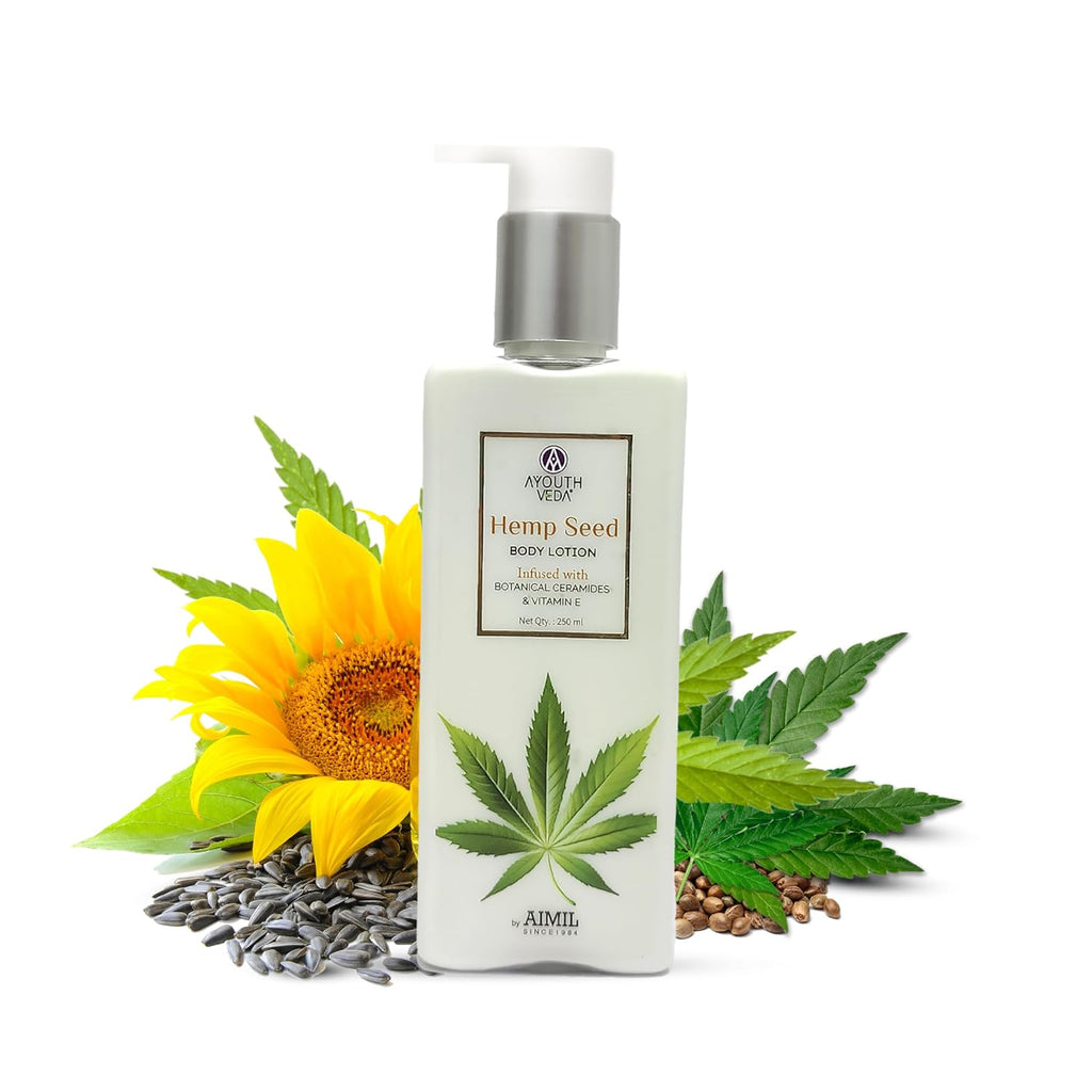 AYOUTHVEDA Hemp Seed Body Lotion with Botanical Ceramides 250ml | Body lotion for Dry Skin with Vitamin E | Suitable for All Skin Types | Protects from Sun Damage.