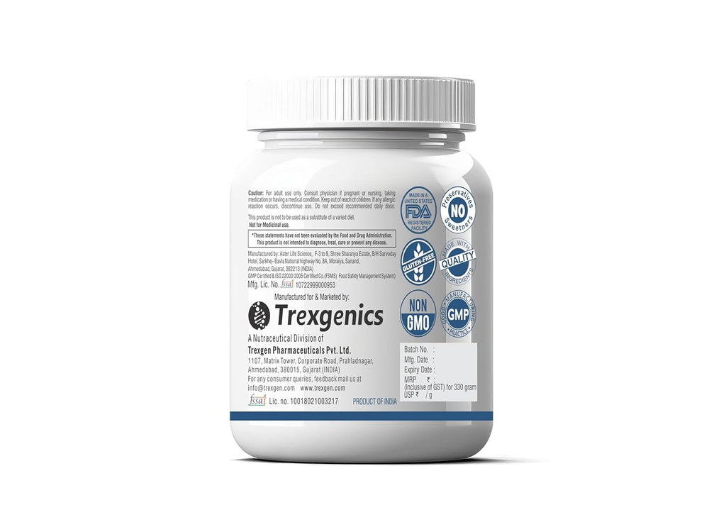 Trexgenics PREFIBRE 4X Natural PREBIOTIC FIBRES -Digestive & Gut Health Support, Frutafit HD Inulin, Fossence Fructooligosaccharides, Sunfiber PHGG & Gum Acacia Fibre, VEGETARIAN(330 gram) (Pack of 1)