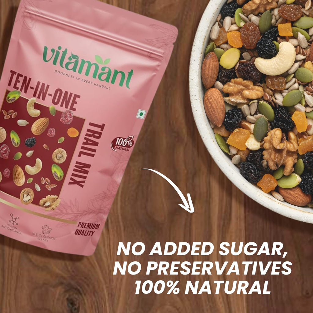 Vitamant 10-in-1 Trail Mix | Premium Mixed Dry Fruits, Nuts & Seeds | Healthy Snack | No Added Sugar | Natural Energy Booster | 250g