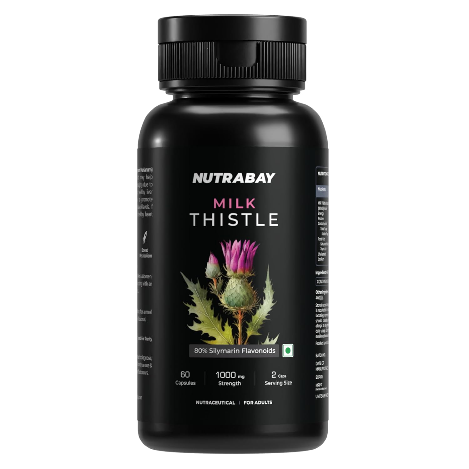 Nutrabay Wellness Milk Thistle Extract (80% Silymarin Marianum) - Improves Digestion, Liver Detox & Cleanse for Men & Women, Liver Support Supplement - 1000mg, 60 Veg Capsules