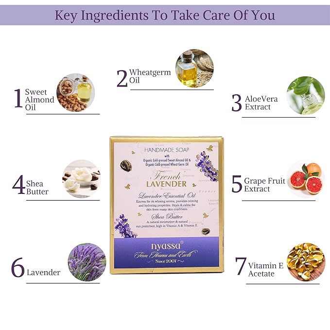 Nyassa Luxurious French Lavender Handmade Natural Bathing Soap - 150 Gms
