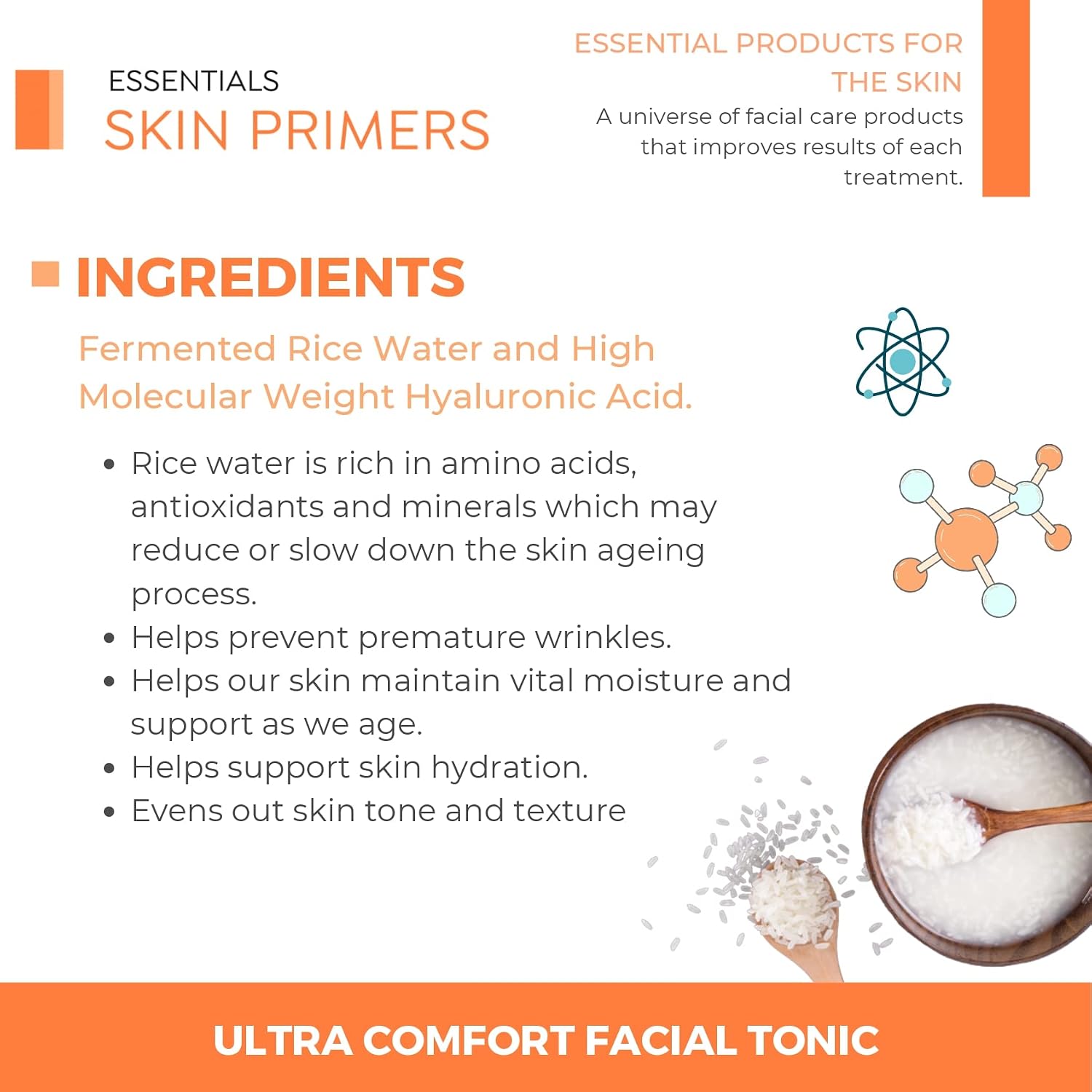 Ainhoa Primer for All Skin Types â€“ 350ml Ultra Comfort Vegan Facial Tonic with Rice Water & Hyaluronic Acid, Hydrating Primer for Face, Ideal for Dry Skin, 350ml