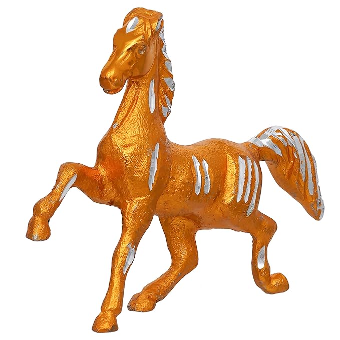 Ecraftindia Set of 2 Golden Running Horse Statues Animal Figurines Decorative Showpieces