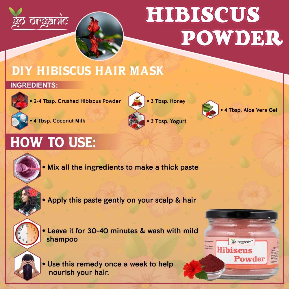 Go Organic Pure & Natural Hibiscus Flower Powder for Face Packs and Hair Growth&Care