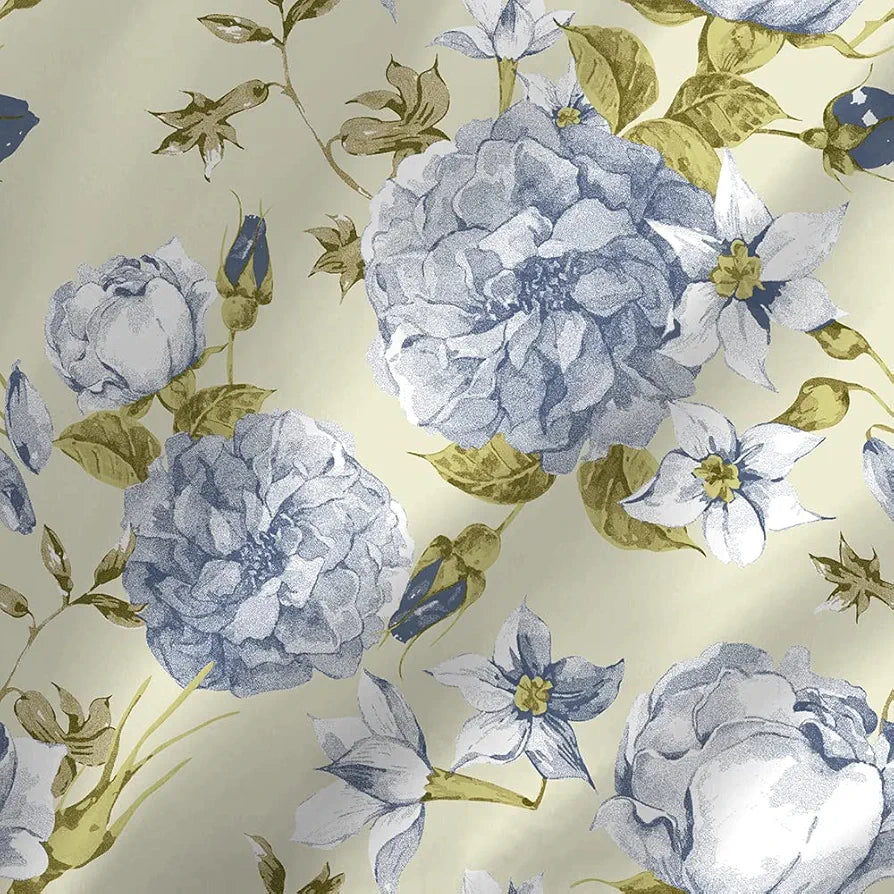 Layers Classic Cotton Bedsheet Set for All Seasons Lightweight 104 TC Queen Size Light Blue Floral Pattern