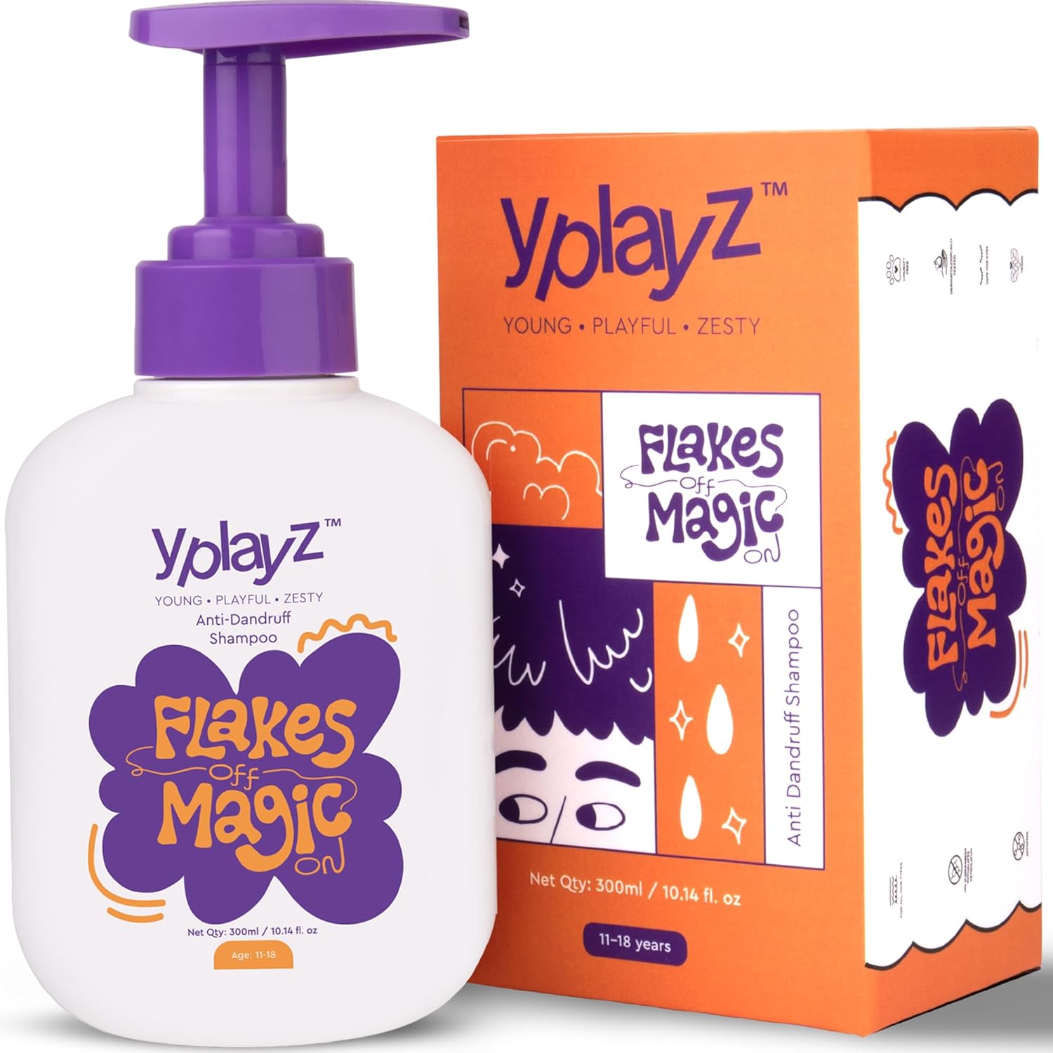 YplayZ Flakes Off Magic On Anti-Dandruff Shampoo for Tweens & Teens, Ages 11-18 - 300 Ml