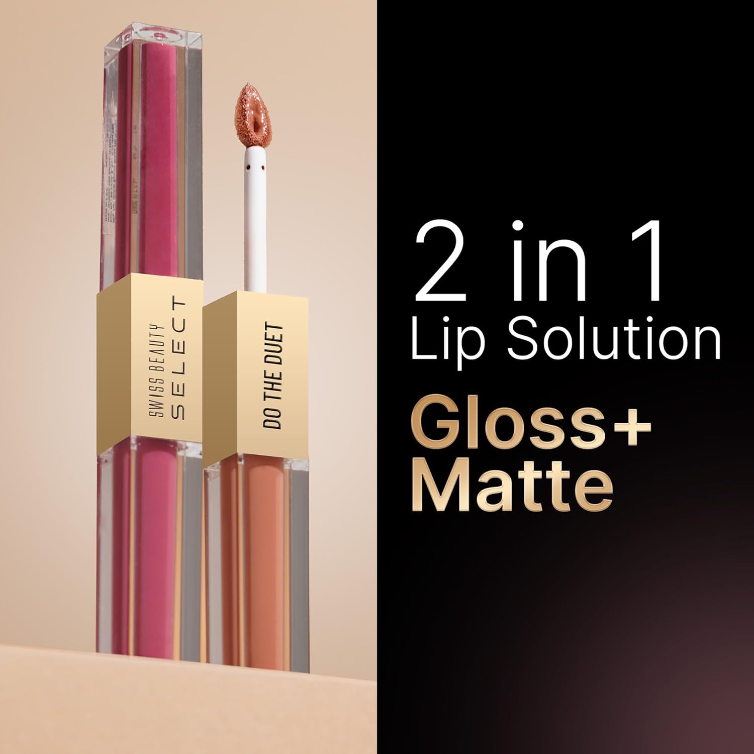Swiss Beauty Select Do The Duet Lipstick | Matte Liquid Lipstick + Tinted Gloss | Infused with Vitamin E and Jojoba Oil | Shade-Lady Pink, 3ml |