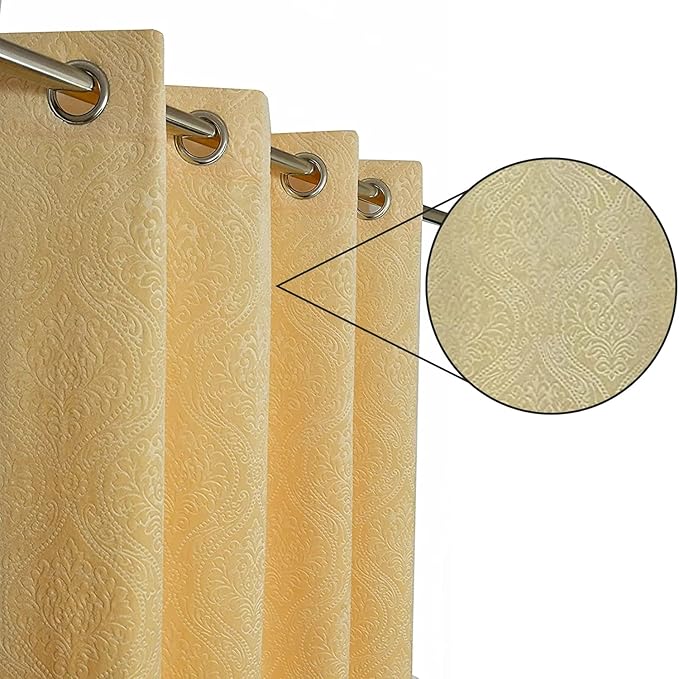 Loomlyfe Damas Heavy Soft Thick Premium Designer Room Darkening Blackout Window Curtain | 2 Pieces | 5 Feet | Cream