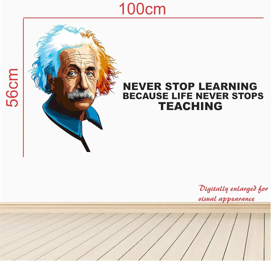 StickMe Albert Einstein Never Stop Learning Because Life Never Stop Teaching Inspirational Quotes Wall Sticker Multi Colour Vinyl - 100cm X 56 cm