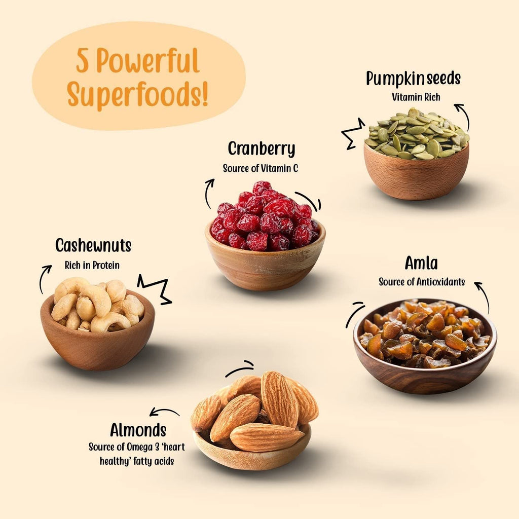 Paper Boat Absolute Health Dry Fruits Mix, Premium Trail Mix | Healthy Mixed Nuts with Dry Fruits | Almonds | Cashews | Cranberry | Pumpkin Seeds | Candied Amla, Reusable Jar (1000g)