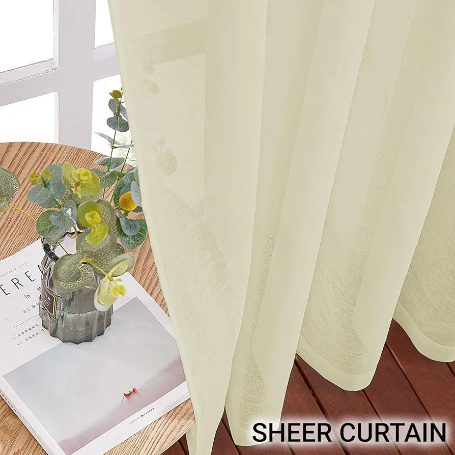 Cloth Fusion Cotton Feel Sheer Door Curtains 7 Feet Long Set of 2 Semi-Transparent Cream