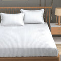 Homefab India 160 TC Stripe Glace Cotton Double BedSheet with 2 Pillow Covers White