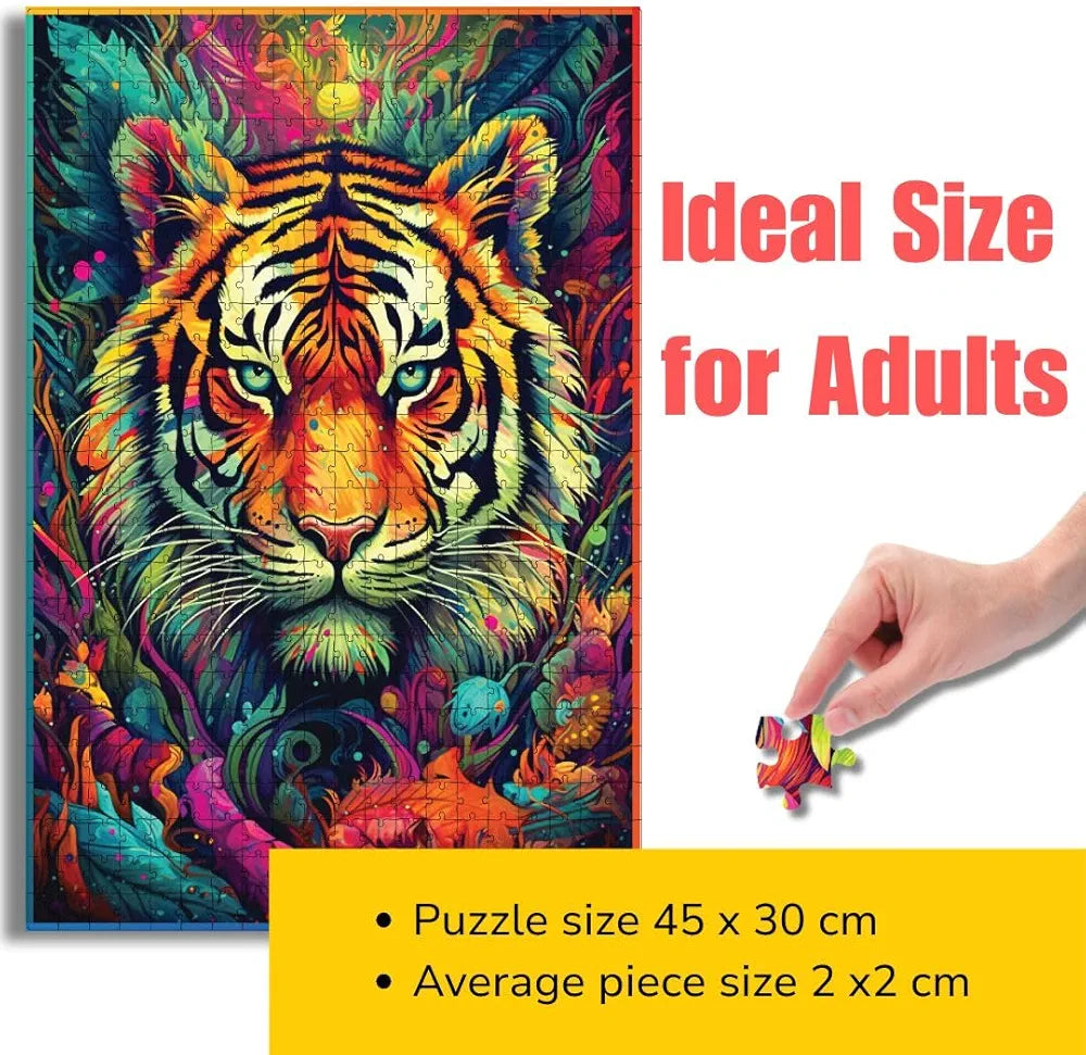 Playhills 500 Piece Wooden Jigsaw Puzzle Spirit Animal The Fearless Tiger for Teens & Adults