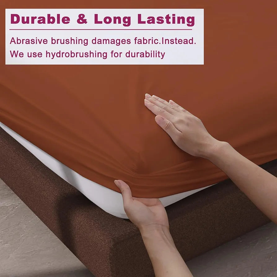 Trance Home Linen 100% Cotton 78 x 60 inch Queen Elastic Fitted Bedsheet 400TC Premium Queen Double Bed Size with 2 Pillow Covers Colour Burnt Orange