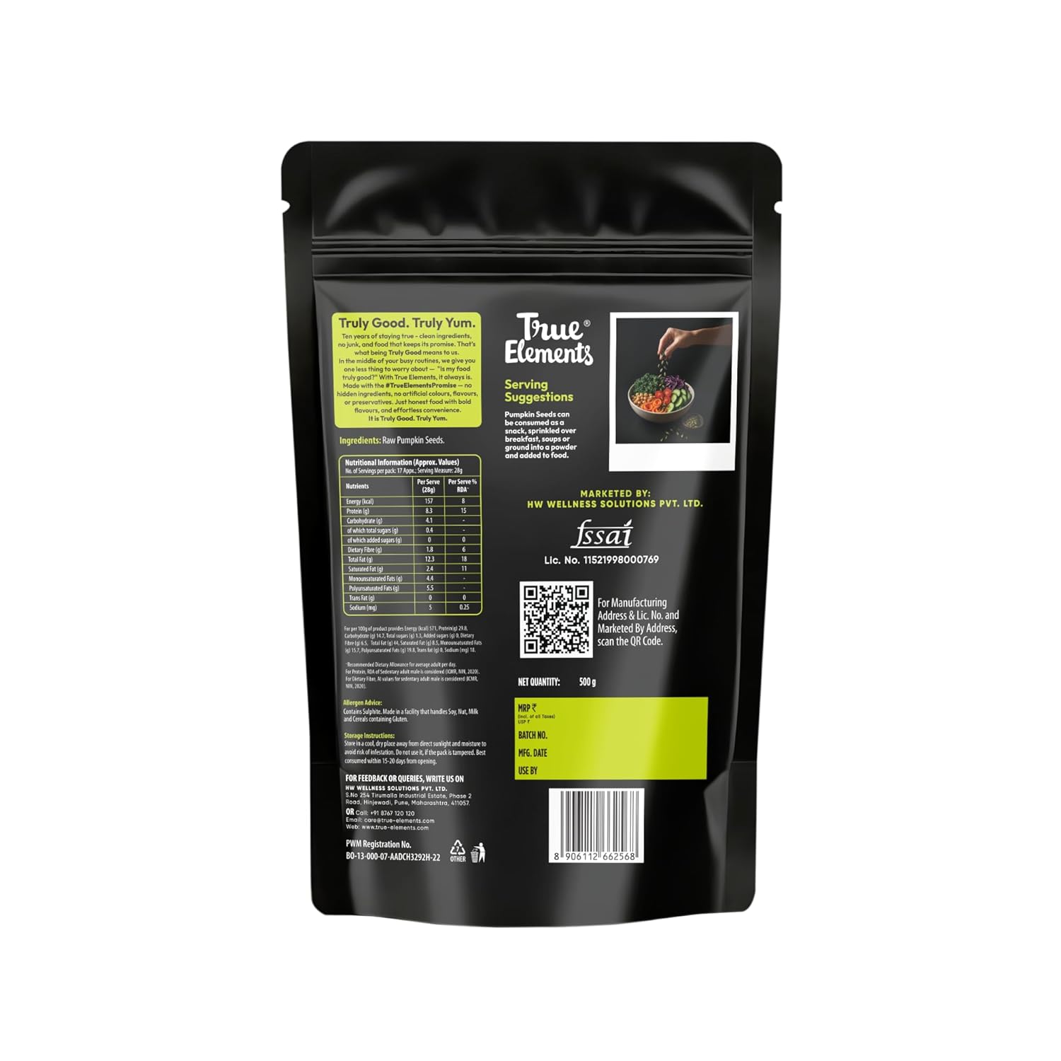 True Elements Pumpkin Seeds 500g - AAA Grade Seeds for Eating | Protein Rich Seeds | Healthy Diet Snacks | Rich in Protein