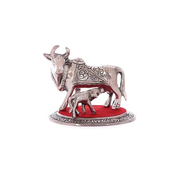 Ecraftindia White Metal Cow and Calf