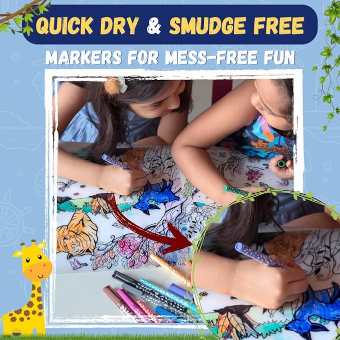 Pepplay Reusable Coloring Placemats Sheet with 8 Erasable Marker Pens Art Kit Ocean and Wild